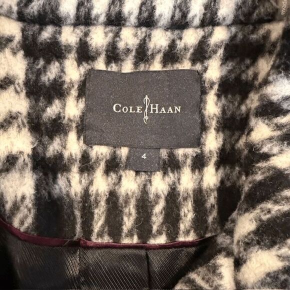 Cole Haan Houndstooth Cocoon Wool Blend Coat Black and White Size 4 - Picture 7 of 13